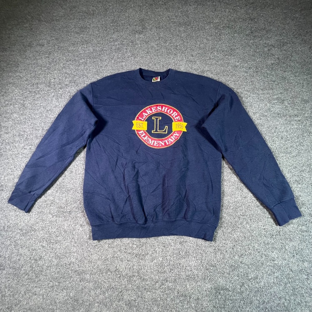 Fruit of the Loom Sweatshirt Men L Blue Cotton Lined Lakeshore Elementary School